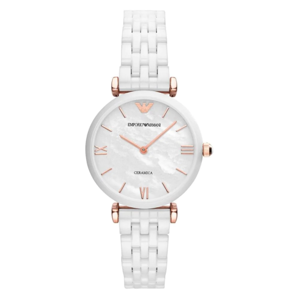 Emporio Armani Ceramica 珍珠母貝錶盤白色陶瓷錶帶女錶 - AR1486